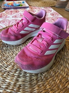 adidas Pink and White Kids' Athletic Sneakers with Hook-and-Loop Strap